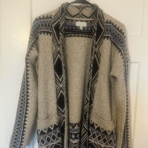 LUCKY BRAND Cardigan Sweater Aztec Blue Beige Long Sweater Pockets Medium NWT